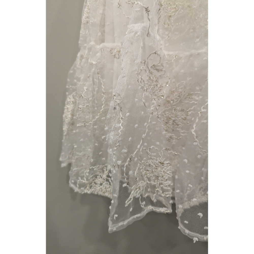 Lulu's Forever Endearing Embroidered Swiss Dot White and Gold Dress Size Small - Picture 2 of 8